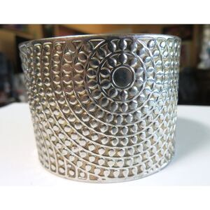 Silver tone open cuff wide metal bangle bracelet  bumpy texture circles design